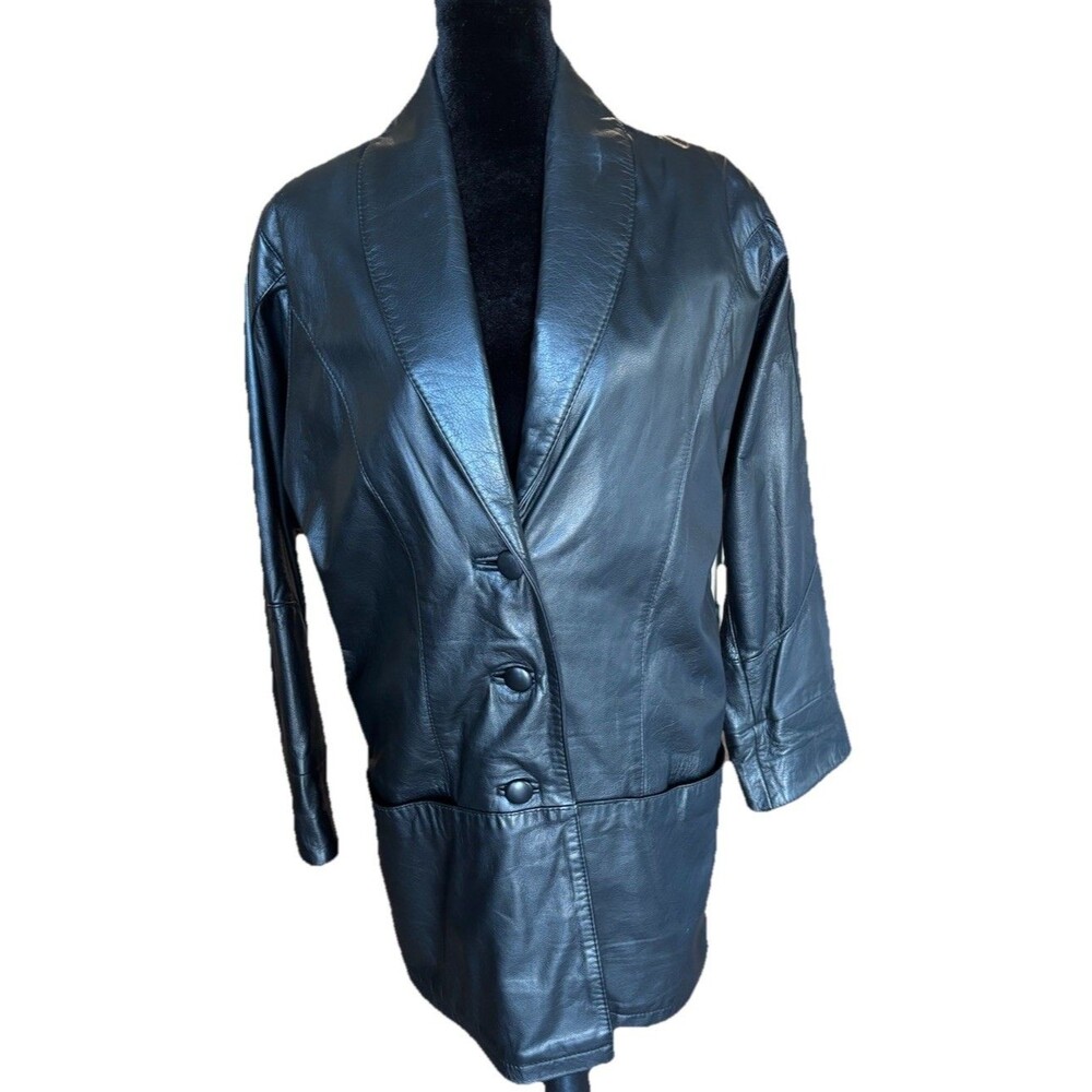 Vintage Lisa Loren Real Leather Jacket XS 90s Y2K Blazer Black Womens Matrix